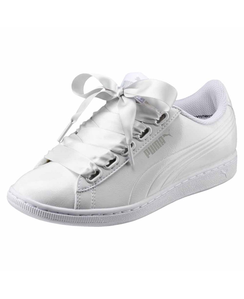 puma white sneakers with ribbon